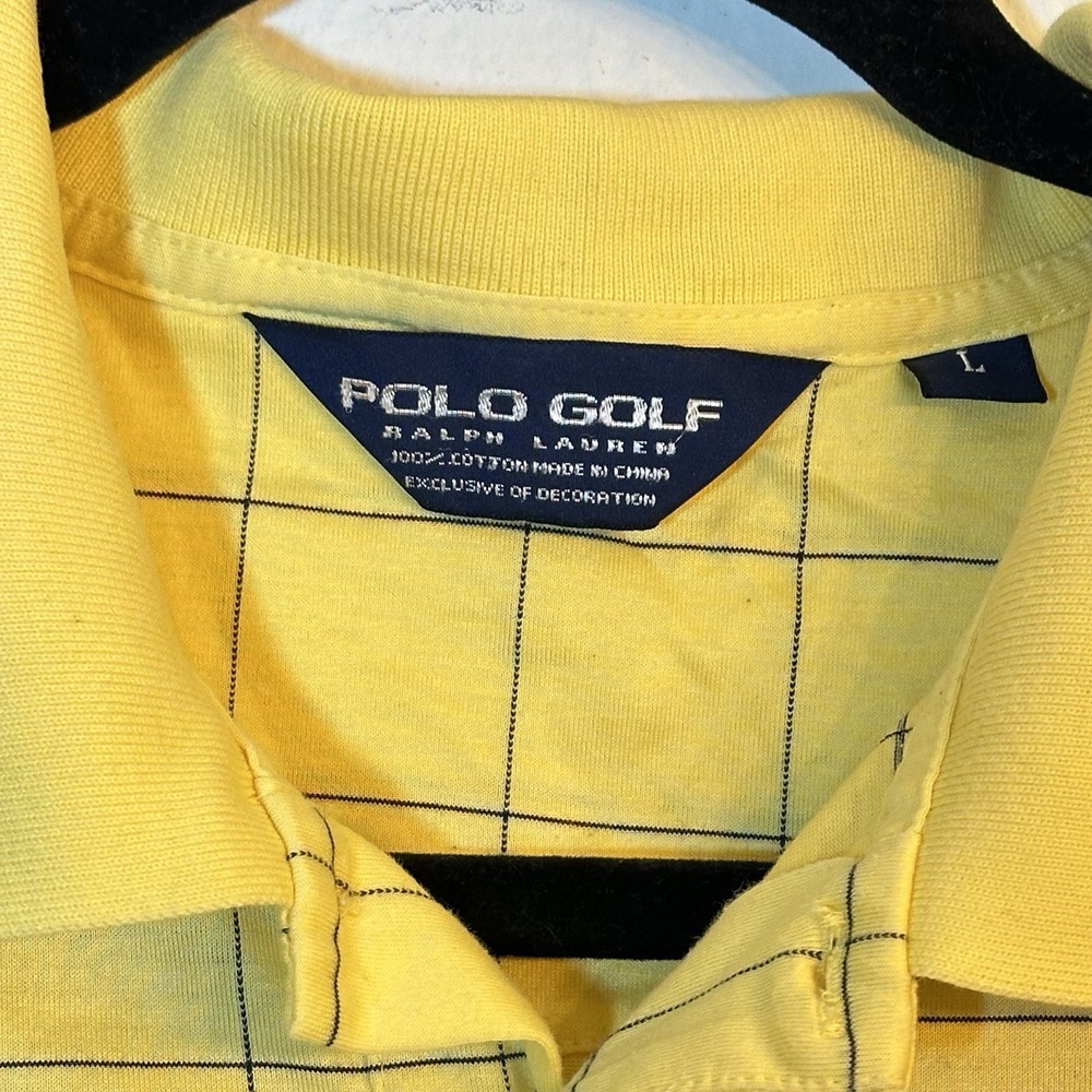 VTG Polo Golf Ralph Lauren Short Sleeve Polo Shirt Men Large Yellow Grid Plaid - Picture 5 of 8